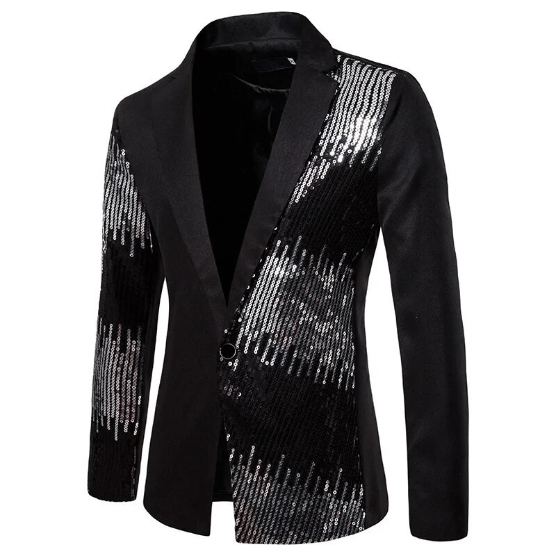 Jual New style Shiny Black Sequin Glitter Suit Coats Men Slim Fit