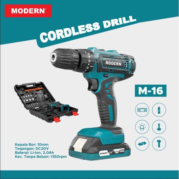 Jual Modern Mesin Cordless Impact Drill 20 V / Bor baterai tembok M-16 ...