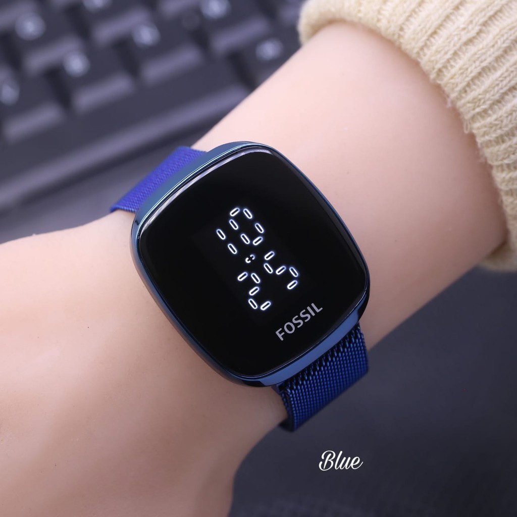 Jam Tangan Fossil Wanita 10526KS Digital LED Touchscreen Strap Rantai Pasir Magnet Date Aktif Free Box Baterai Cadangan