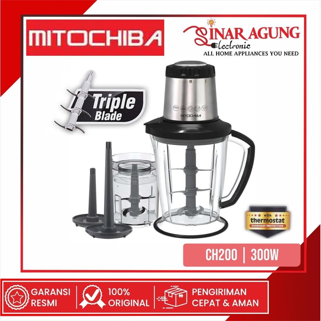 Jual Cod Blender Chopper Mitochiba Ch200 Ch 200 2 Liter Plastik 300 Watt Garansi 0108