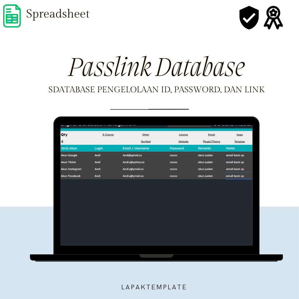 Jual Template Penyimpan ID Sandi Link - Passlink Database | Shopee ...