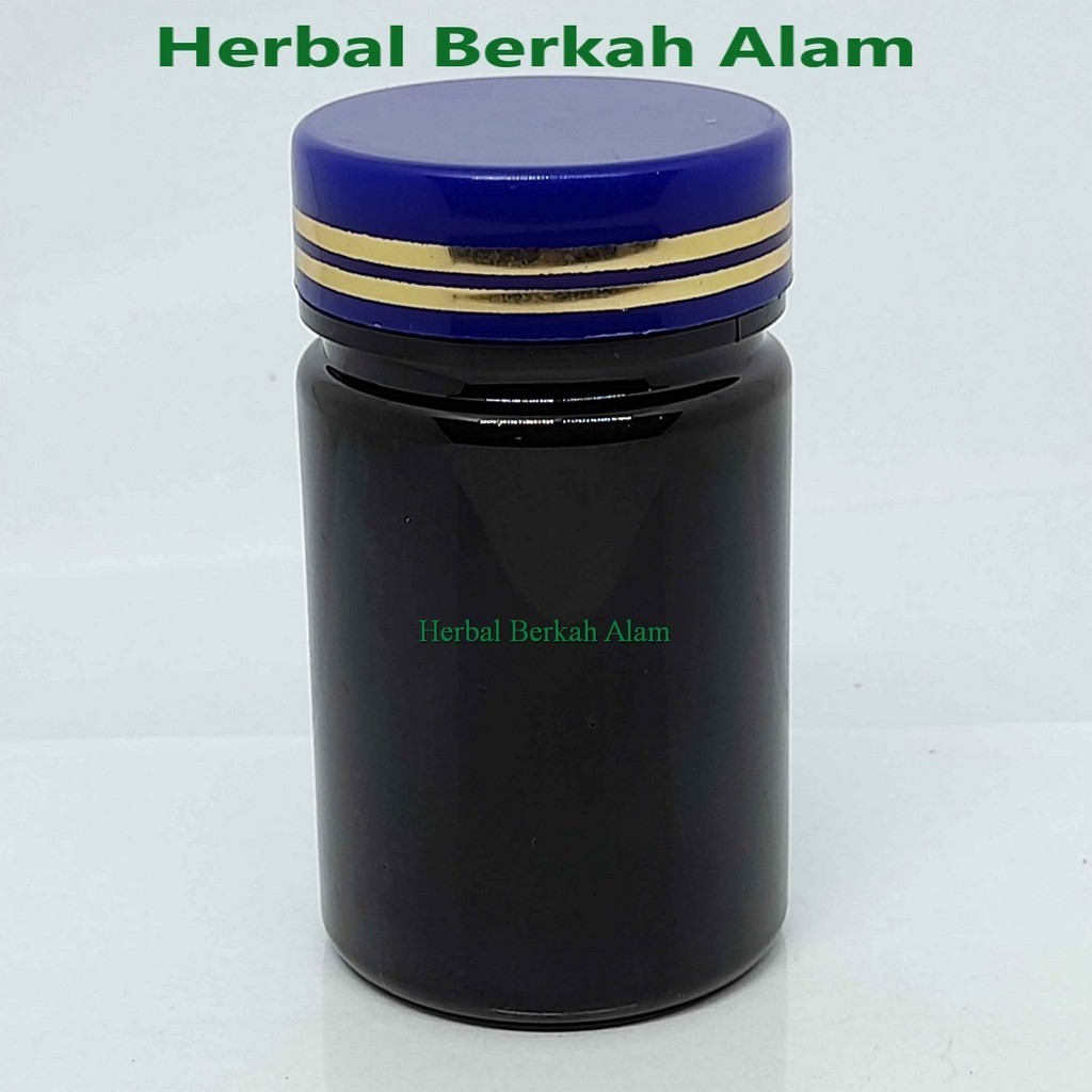 Jual Botol Obat 60 ml Hitam Tutup Biru List Line Emas / Botol Obat ...