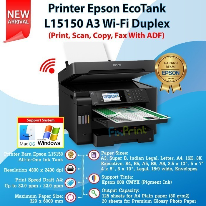 Jual Printer Epson EcoTank L15150 A3 WiFi Duplex Print Scan Copy Fax ...