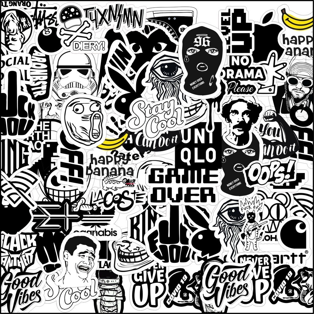 Jual 55 PCS STIKER MINI VARIASI HITAM STIKER BRAND STIKER MEME STIKER ...
