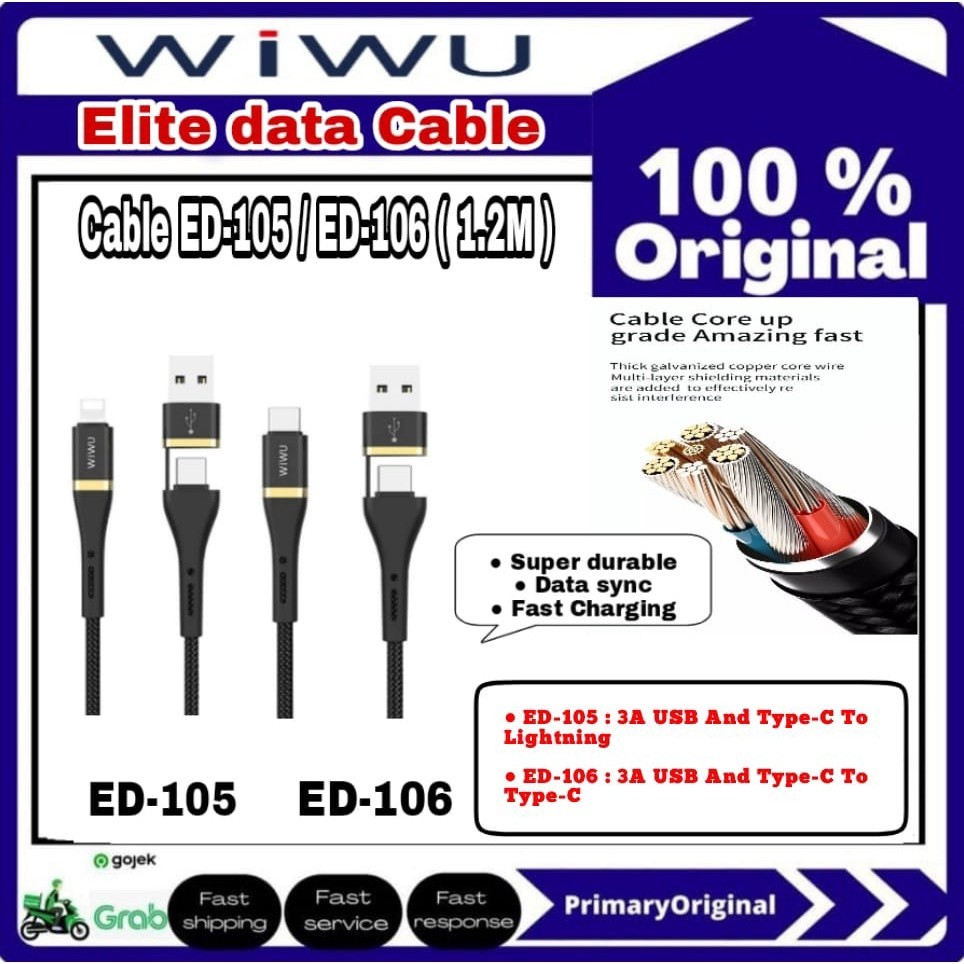 Jual WIWU Elite Data Cable ED-105 3A USB And Type-C / Lightning 1.2m ...