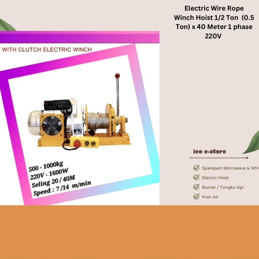 Jual Electric Wire Rope Winch Hoist 1/2 Ton (0.5 Ton) x 40 Meter 1 ...