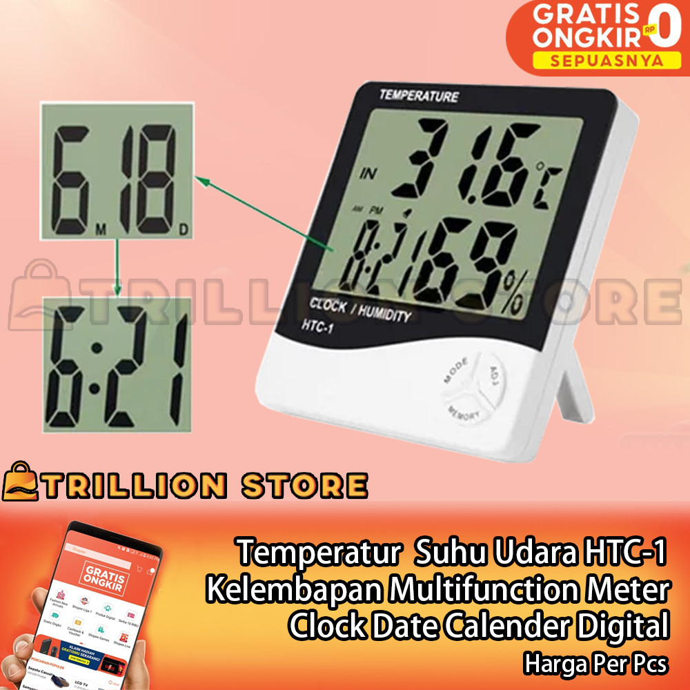 Jual Digital Temperatur Humidity Meter Multifungsi HTC-1 White Color ...