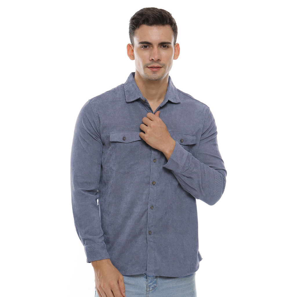 Jual Kemeja Polos Pria Kodorai Lengan Panjang Kantong Dua Warna Abu ...