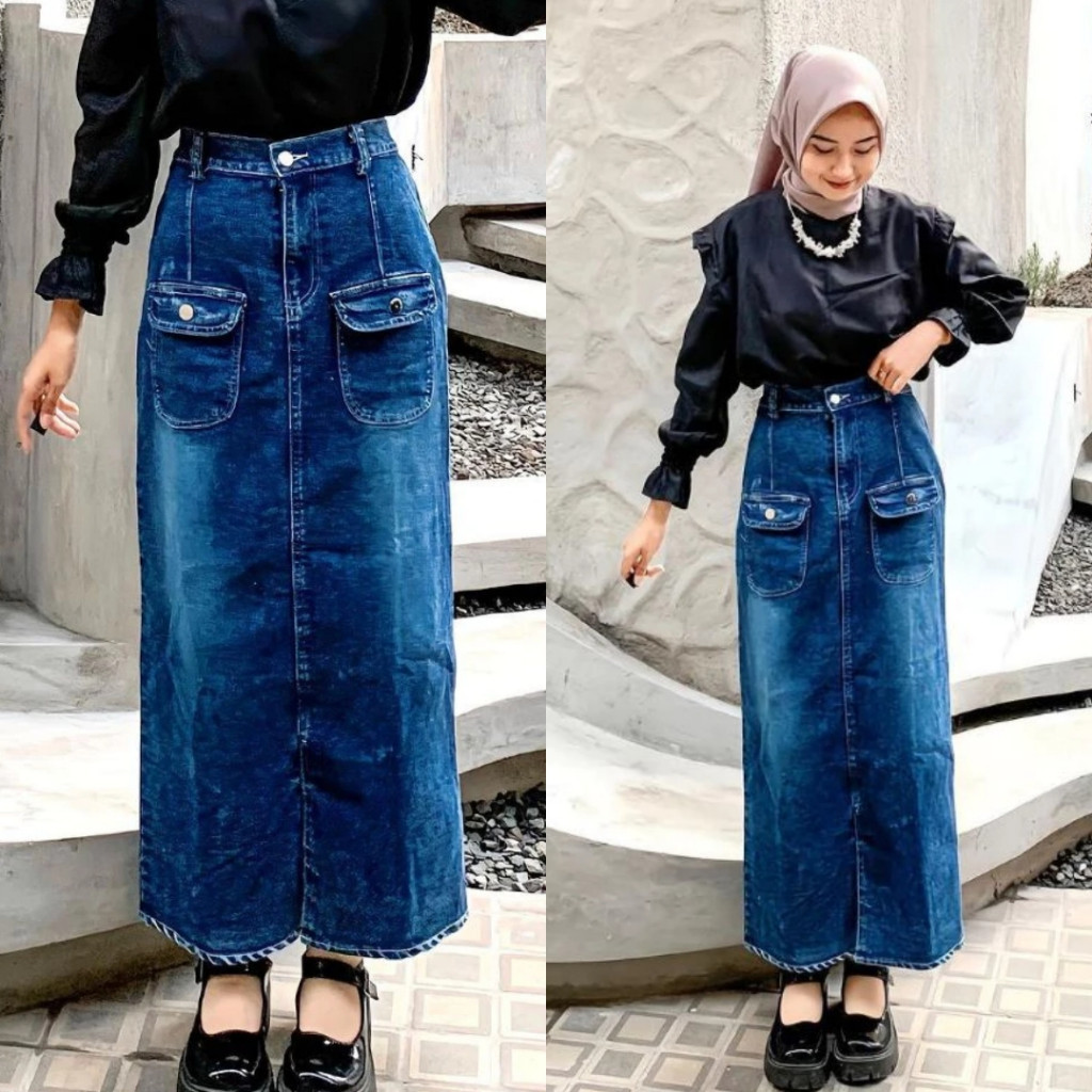 Jual PRABA ROK JEANS SPAN MODEL SAKU DEPAN | Shopee Indonesia