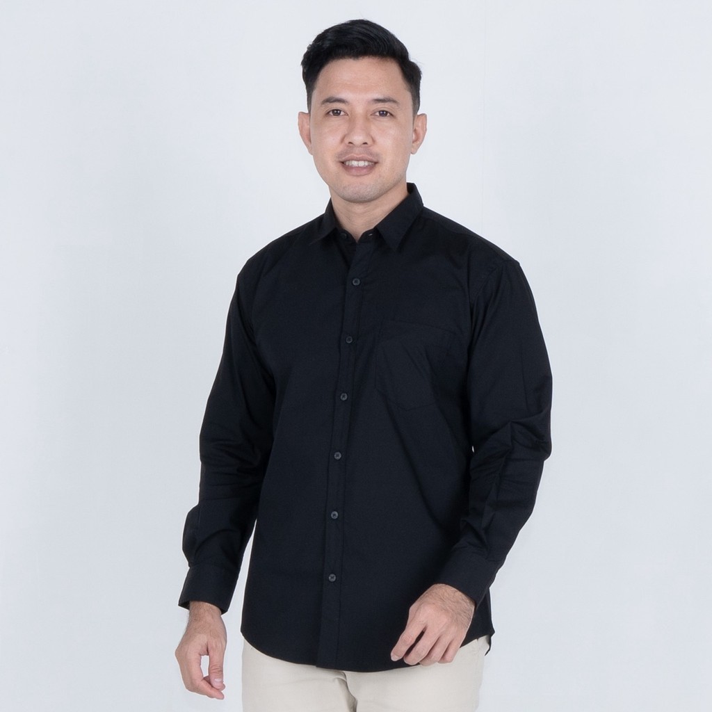 Kemeja Lengan Panjang Pria Katun Poplin Hitam