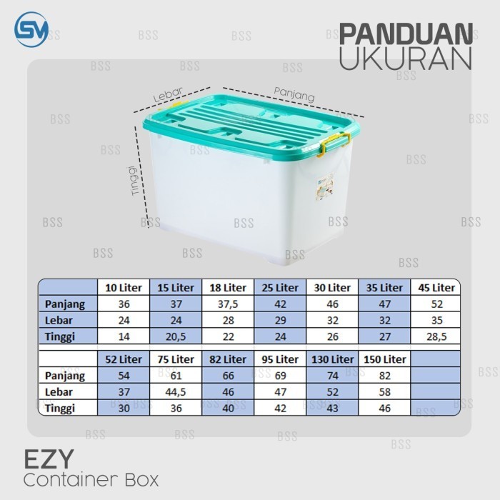 Jual CONTAINER BOX PLASTIK 150 LITER EZY KOTAK PENYIMPANAN DENGAN 8 ...