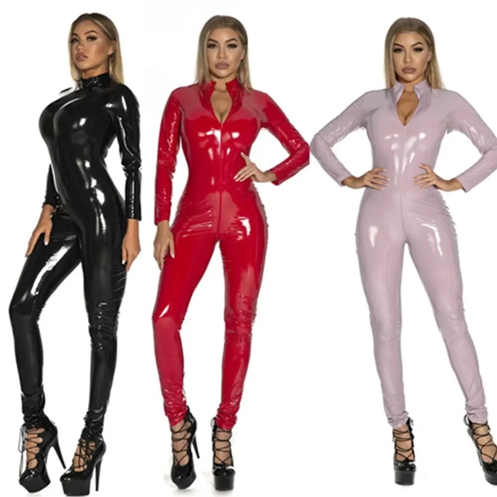 Jual Preorder Sexy Lady Faux Leather Bodysuit Wetlook Latex Catsuit