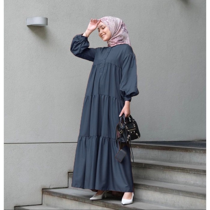Jual Gamis Brezani Midi Long Dress Remaja Ruffle - Abu-abu | Shopee ...