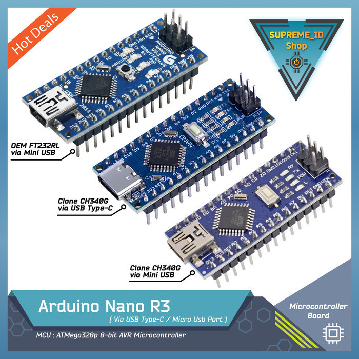 Jual Arduino Nano v.3 R3 OEM (FT232RL) / Clone (CH340G) - mini USB Port ...
