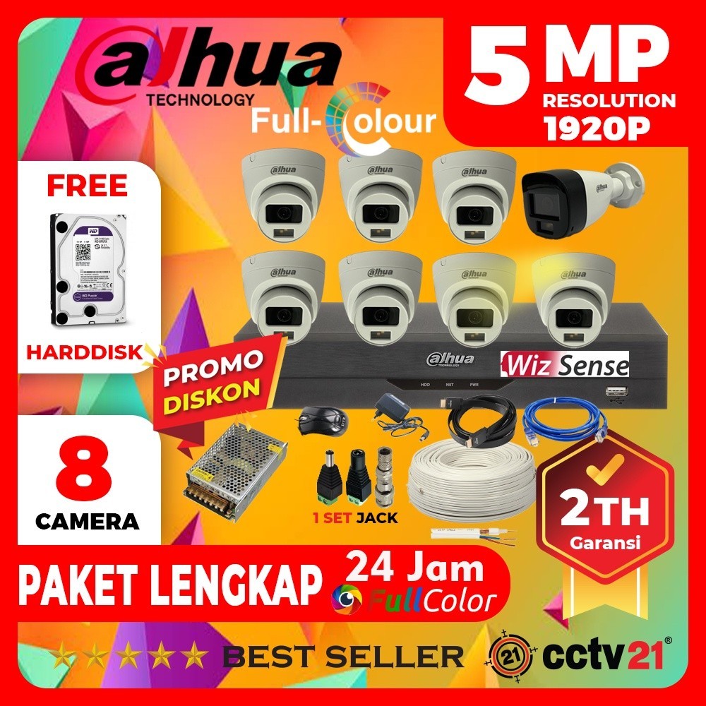 Jual PROMO SPESIAL Promo Paket CCTV DAHUA 5MP Full COLOR Colorvu 8CH 8 ...