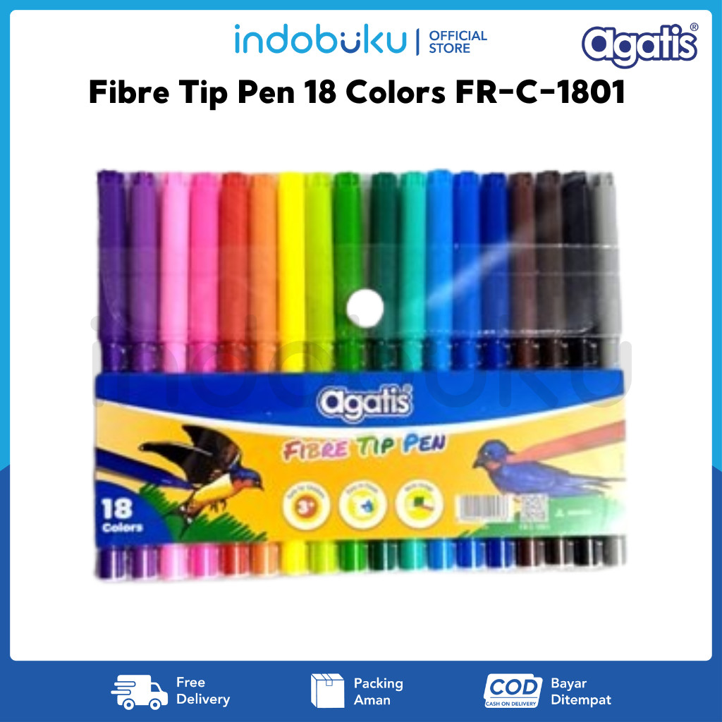 Jual Fibre Tip Pen Agatis 18 Colors FR-C-1801 / Spidol Warna Agatis 18 ...