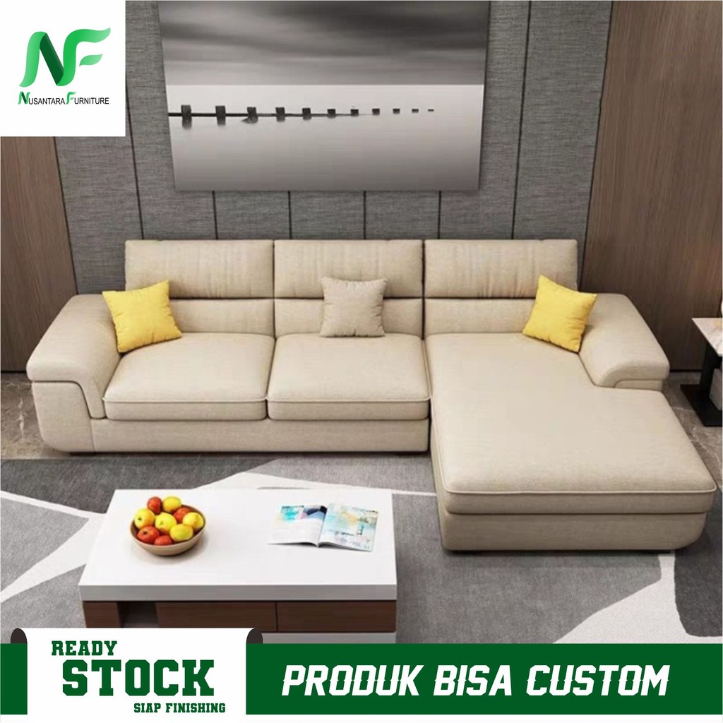 Set Sofa Minimalis Modern Furniture Ruang Tamu Kursi Sudut L Full Set & Meja