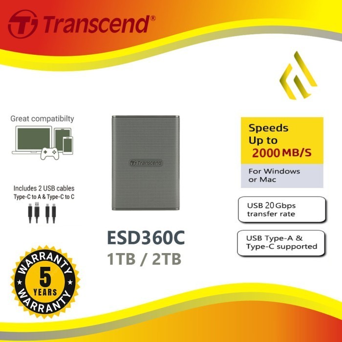 Transcend 2TB ESD310C USB Type-A/USB Type-C Portable SSD Black