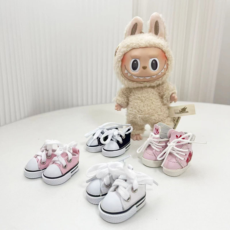 Mrltau 2 Pair Cute Doll Shoes For Labubu Have A Seat,For Labubu Clothes Pu Leather Mini Shoes,For 17 CM Labubu Doll Shoes (Black & White