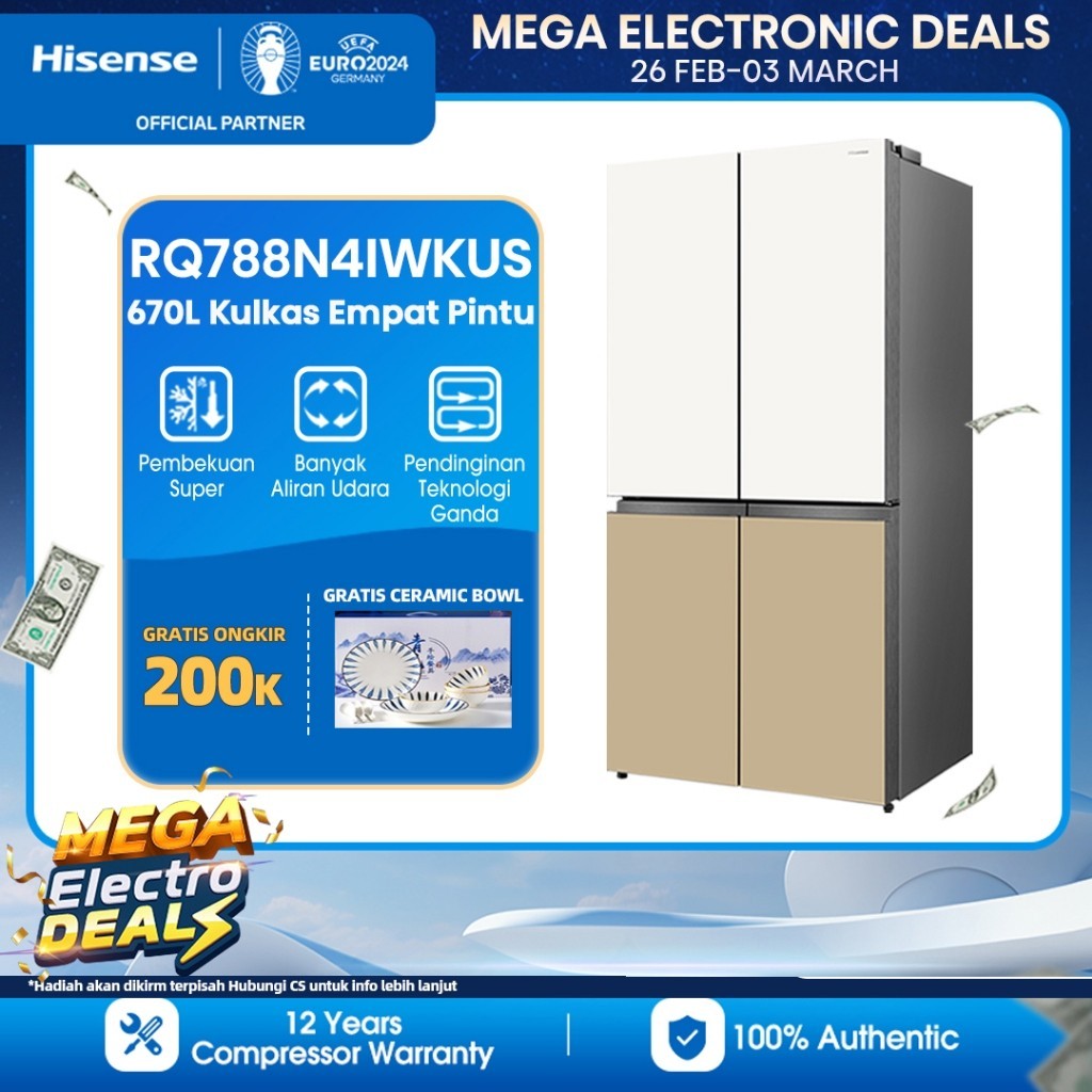 Jual Hisense Kulkas 670L 4 Pintu Side by Side Refrigerator 4 Door