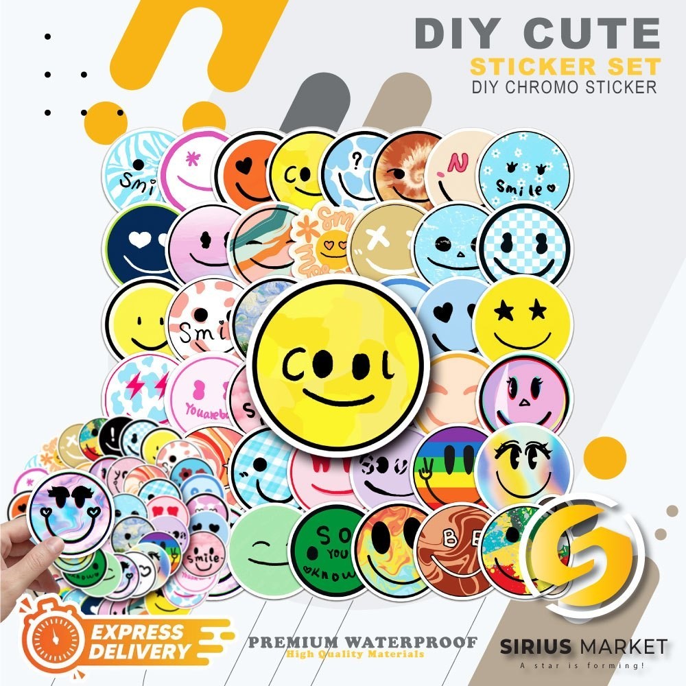Jual 45 PCS Stickers Series Smiley Sticker Face Smile Waterproof ...