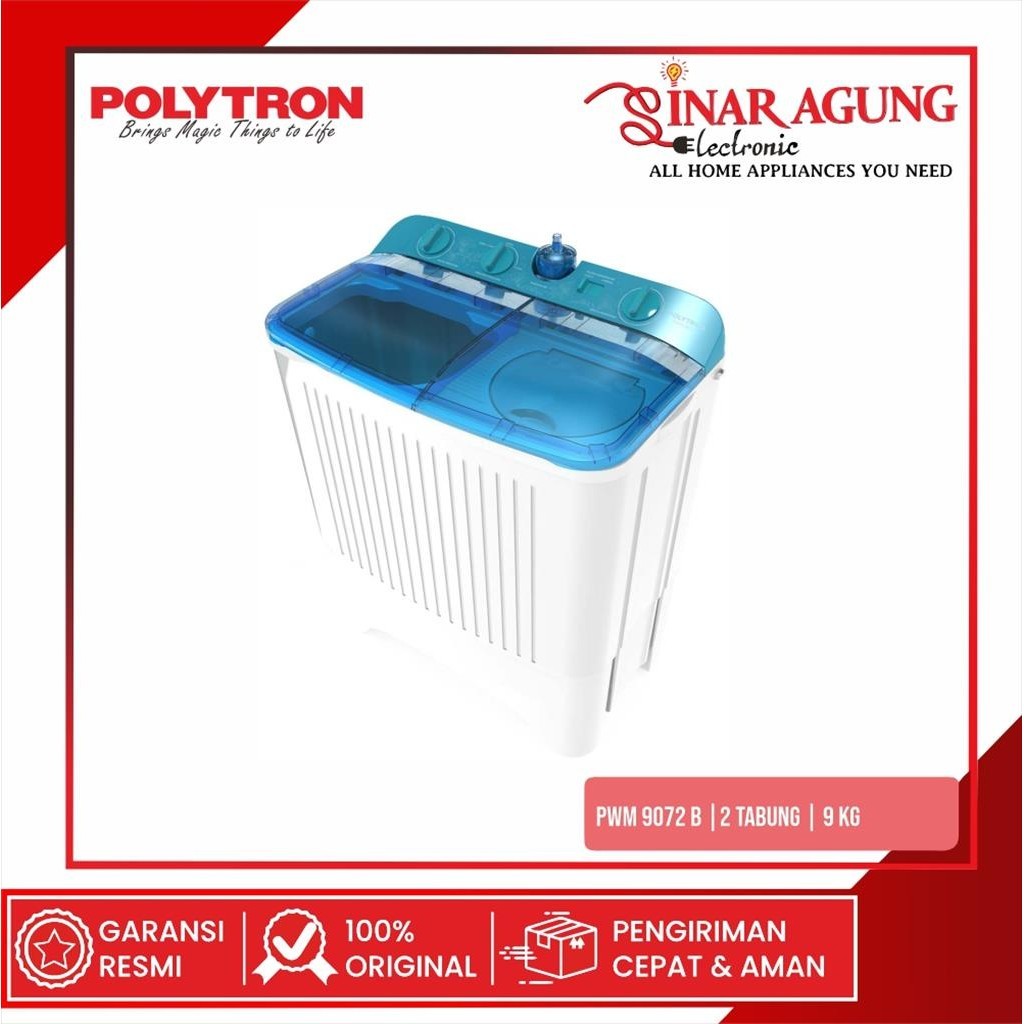 Jual MESIN CUCI POLYTRON 2 TABUNG PWM 9072 B / PWM9072B 9KG 100% ORI ...