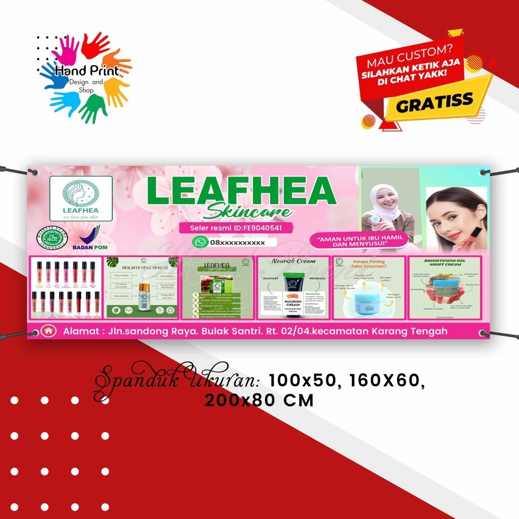 Jual Cetak Spanduk Banner Leafhea Skincare Produk Kecantikan Mmt