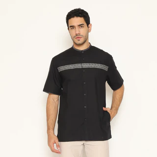 AMK Baju Koko Lengan Pendek KK Cross Stich S/s Hitam