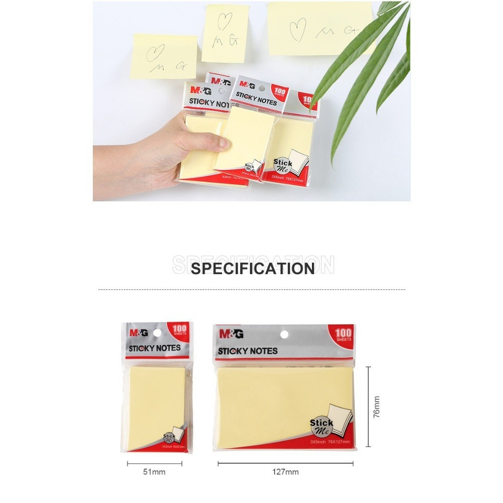 Jual Sticky Notes M&G Yellow 100 Sheet Kertas Memo M&G isi 100 Lembar ...