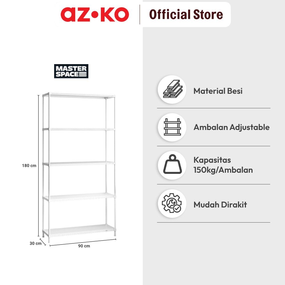 Jual AZKO Masterspace 90X30X180 cm Rak Besi 5 Tingkat Perforated ...