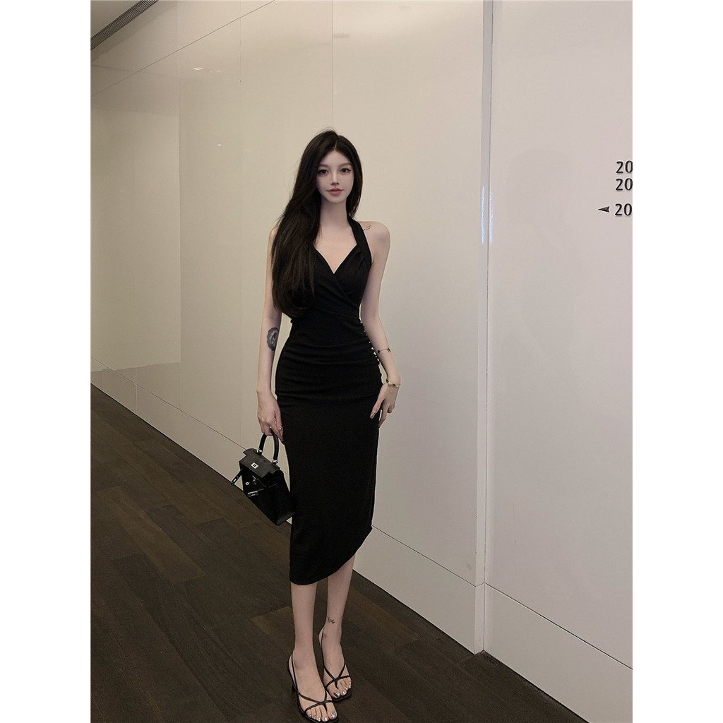 Jual outfit korean style dress midi hitam vintage wanita fashion gala dinner  dress big size jumbo party dress simple elegant black and white dress  formal casual | Shopee Indonesia