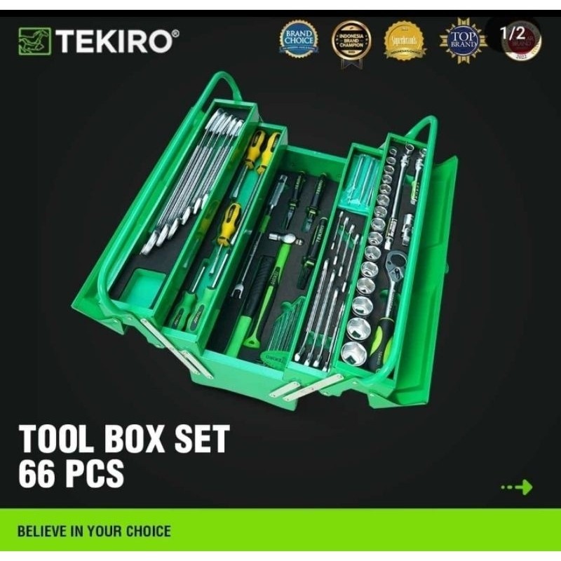 Jual tool box set 66 pcs Tekiro tool kit set tang obeng sok Shopee