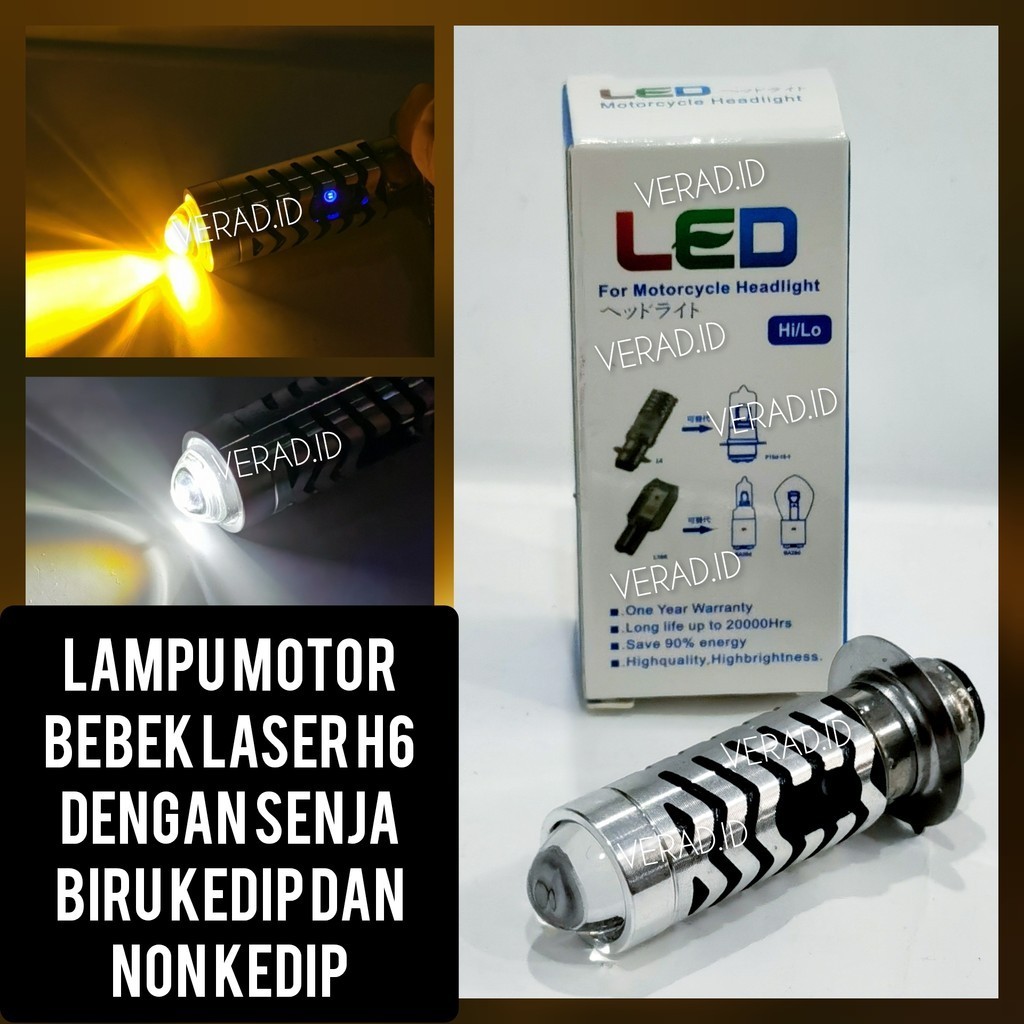 LAMPU DEPAN MOTOR H6 LASER SENJA BIRU KEDIP NYALA MANTENG ACDC SUPER TERANG HI LOW 2 WARNA
