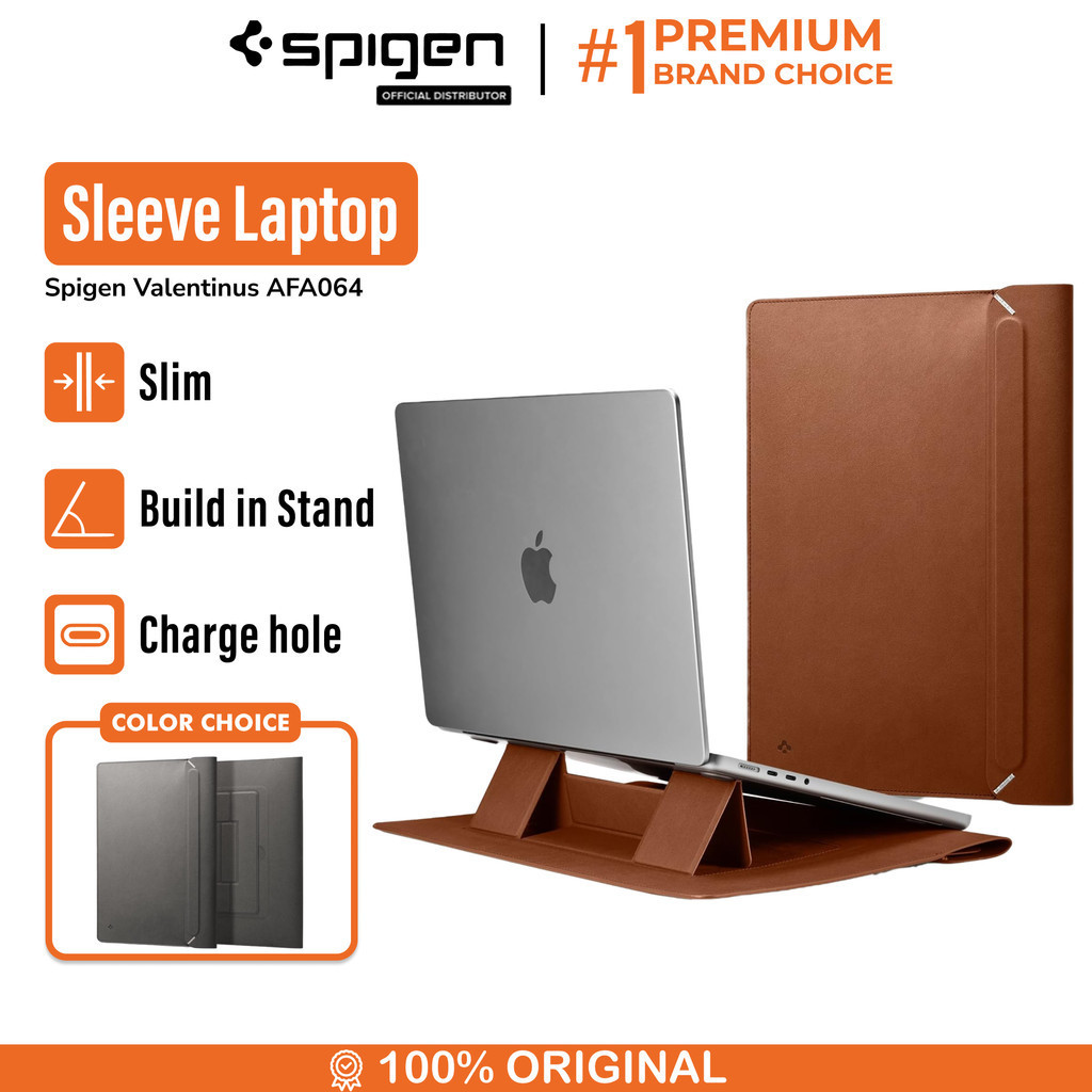 Spigen Valentinus S Laptoptas, hoes, tas 13, 13,3 en 14 inch, leren laptophoes compatibel met MacBook Pro/Air, M1/M3, Dell, Acer, ASUS, Hp, Lenovo enz. - grijs