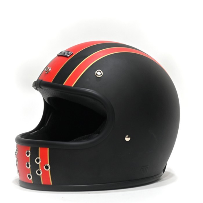 Jual BELLISSIMO HELMET RETRO RUBY - Black DOFF RED STRIPE No Visor ...