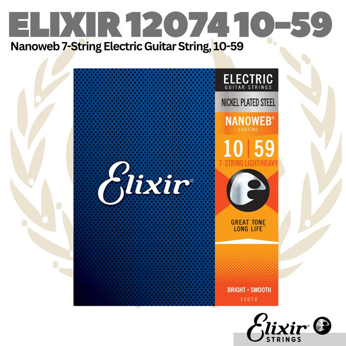 Jual Elixir 12074 Nanoweb 7-String Electric Guitar Strings, 10-59 ...