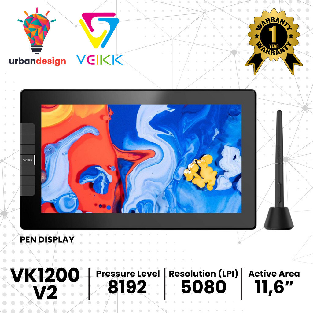 Jual VEIKK VK1200 V2 Digital Display Drawing Pen Design Tablet Alt