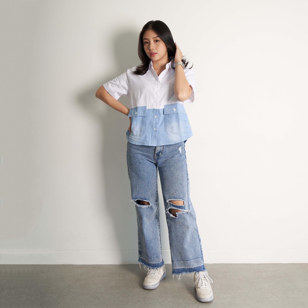 Connexion Rayon Twill Uniqe Kemeja Lengan Pendek Wanita