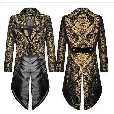 Jual Devil Fashion Mens Gothic Steampunk Tailcoat Jacket Black Brocade ...