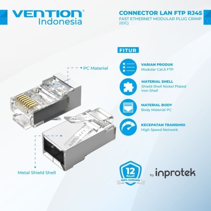 Jual Connector LAN FTP RJ45 CAT6 Vention IDC 10 Pcs Ethernet Modular ...