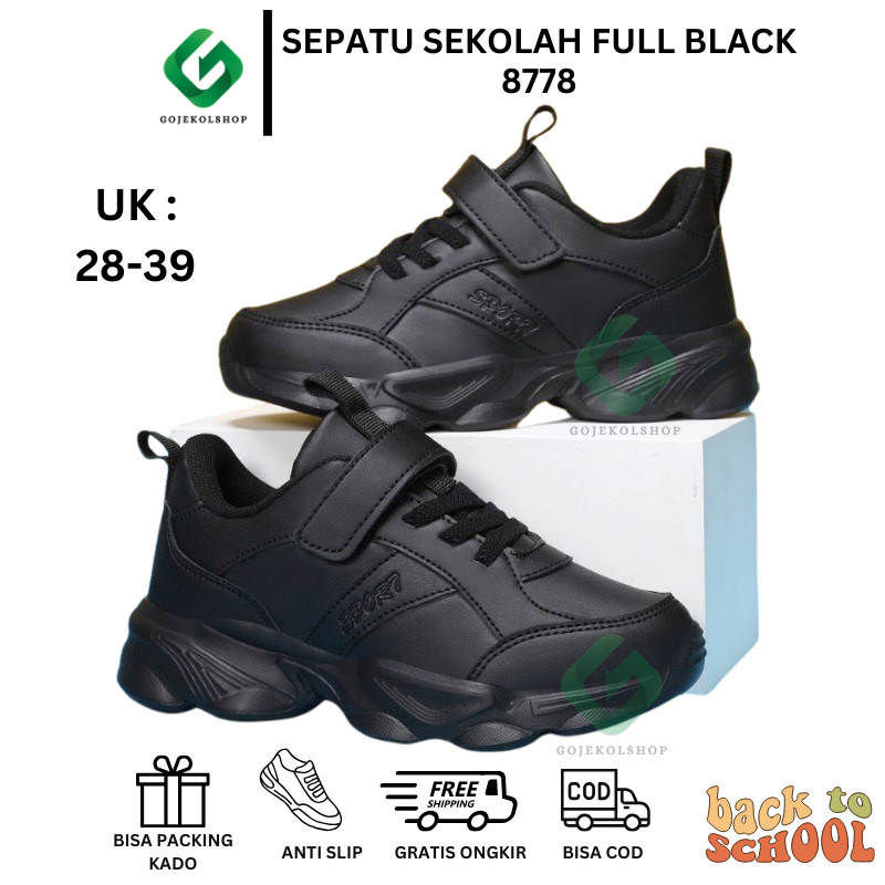 Jual Sepatu Sekolah Anak Laki Laki Full Hitam Kulit / Sepatu Sekolah