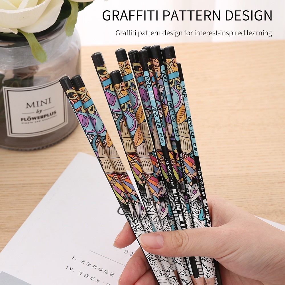 Jual Deli Graphite Pensil 2B 12Pcs kayu poplar kualitas tinggi tidak ...
