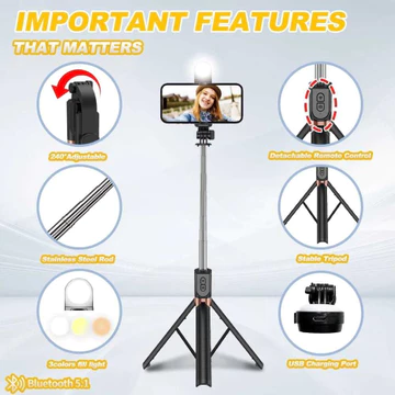 Tongsis Bluetooth 4in1 R1S L 1.7M Tripod Remote LED Tinggi Tongsis 170cm 3 Kaki Stand Kokoh