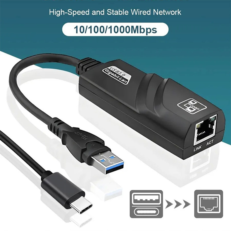 Jual 100/1000Mbps USB 3.0 Wired USB TypeC To Rj45 Lan Ethernet Adapter ...