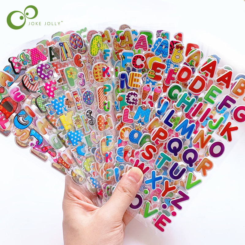 Jual 6 Sheets Kids Stickers 3D Puffy Bulk Cartoon English Alphabet ...
