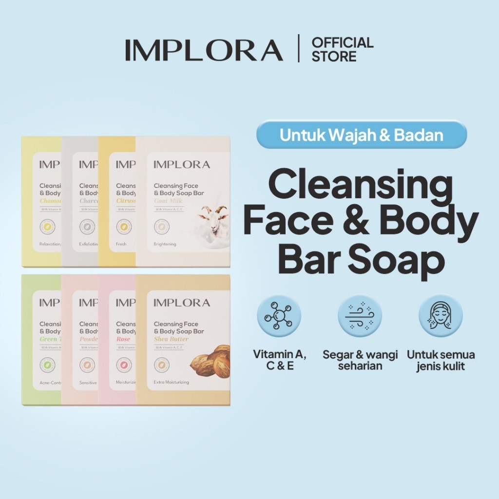 Jual IMPLORA CLEANSING FACE AND BODY BAR SOAP 60 GR SABUN BATANG