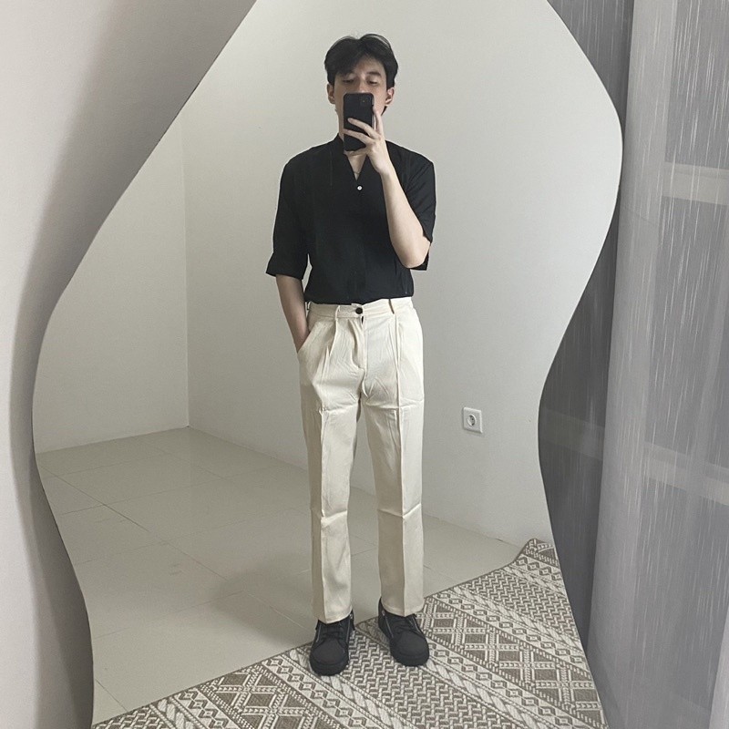 Men’s Korean Style Pants – Loose Fit Casual Cropped Straight Trousers