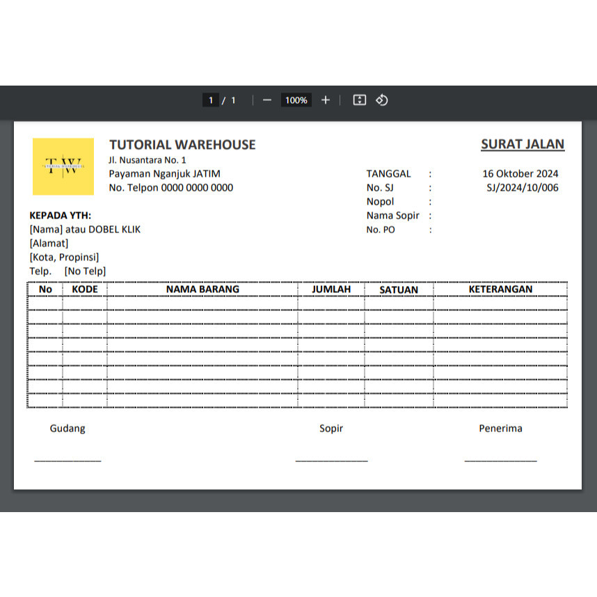 Jual Template Excel Pembuatan Surat Jalan Tersambung dengan Invoice ...