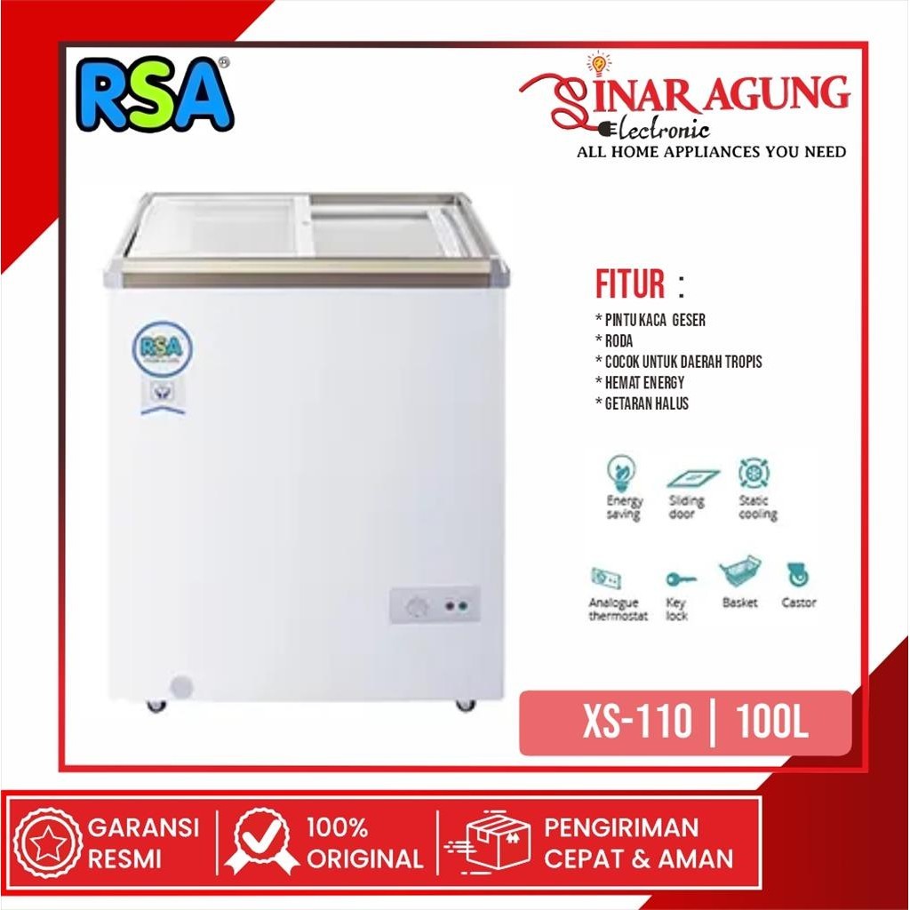 Jual [COD] CHEST FREEZER RSA XS110 / XS-110 SLIDING FLAT GLASS (FREEZER ...