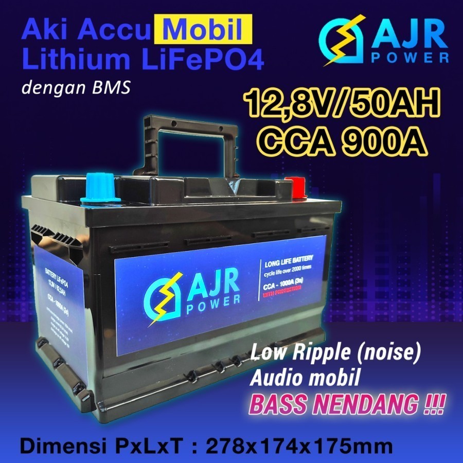 Jual ACCU aki MOBIL INNOVA PAJERO Lithium LiFePo4 12,8V/50AH BMS CCA